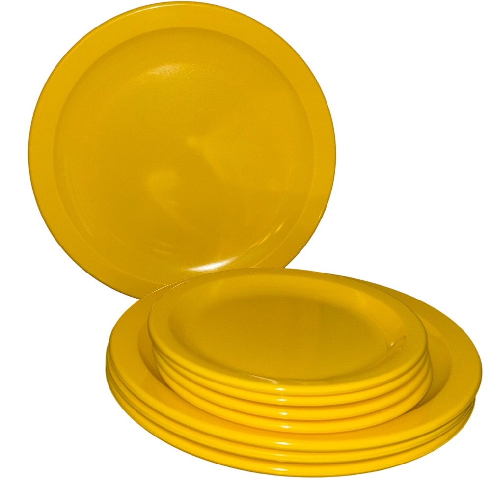 Dallas Ware Yellow Melamine Plates Set 8 Stackable Dinnerware‎ 4 Salad, 4 Dinner